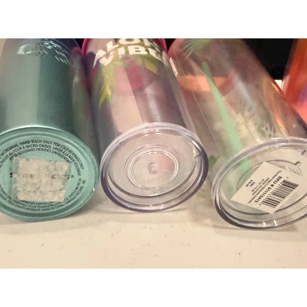 Starbucks Aloha Hawaii Tumbler Bundle 3 Pc Blue Ombre Stainless + 2 Cold Cups